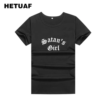 HETUAF Satanov Dievča Zábavné Tričká Ženy 2018 O-krku Voľné Tričká Bavlnené Ženy Harajuku Feministické Tee Tričko Femme Manche Courte