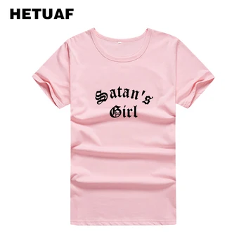 HETUAF Satanov Dievča Zábavné Tričká Ženy 2018 O-krku Voľné Tričká Bavlnené Ženy Harajuku Feministické Tee Tričko Femme Manche Courte