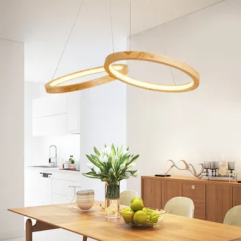 Nordic moderné zmluvne obývacia izba jedáleň lampa spálňa dreva luster Japonský štýl kreatívny krúžok dreva LED luster