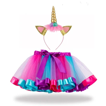 Dievčatá Batoľa Sukne Jednorožec Čelenka + Rainbow Tutu Nastaviť Deti Jednorožec Strany Vďakyvzdania Dieťa Dievča Oblečenie, Vianočné Tutu sukne