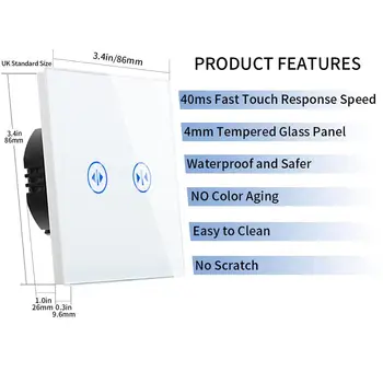 Bingoelec Diaľkové Okno Dotykový Spínač, Crystal Panel RF 433.92 MHZ Opony Prepínač 86*86mm AC110-250V,Hot Predaj