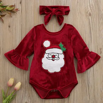 2019 Dieťa Vianočné Oblečenie Novorodenca Dievčatá Svetlice Dlhý Rukáv Prehrabať Jumpsuit Kombinézu Oblečenie Santa Claus Oblečenie Oblečenie