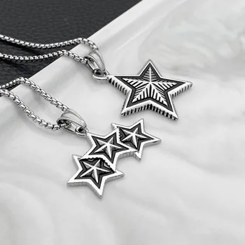 Móda titánové ocele punk retro päť-špicaté hviezdy prívesok náhrdelník z nehrdzavejúcej ocele príslušenstvo žena hot predaj