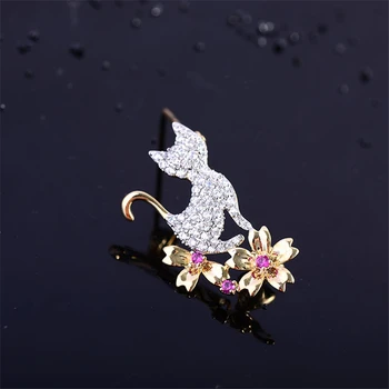 Luxusné Zirkón Cute Cat Kvet Crystal Brošňa pre Ženy Elegantný Šál Kolíky Šaty Svadobné Corsage Pin Módne Šperky broche