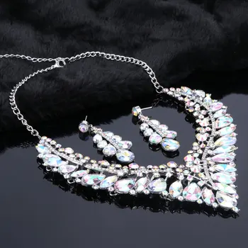 Luxusné Svadobné Šperky Množiny AB Farba Crystal, Náušnice, Náhrdelník nastaviť Darčeky pre Ženy Zoznamka Party Šaty Striebornú Farbu a Príslušenstvo