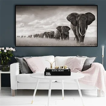 Africký Slon Migrácie Plagáty Divoké Zviera Tlače Plátno, Maľovanie Na Steny V Obývacej Izbe Art Nástenné Domáce Dekorácie Maľovanie Obrázok