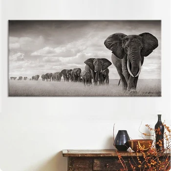 Africký Slon Migrácie Plagáty Divoké Zviera Tlače Plátno, Maľovanie Na Steny V Obývacej Izbe Art Nástenné Domáce Dekorácie Maľovanie Obrázok