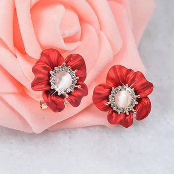 Krásne Opal Náušnice Kvet Drahokamu Jemné Móda Valentína Šperky pre Ženy-Červená, Čierna