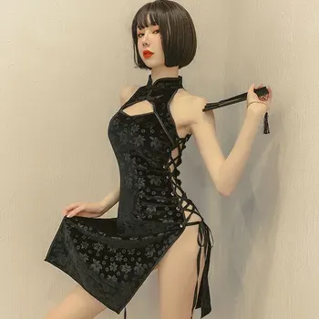 Plus Veľkosť Čínskej Tradičnej Šaty, Sexy spodná Bielizeň Cheongsam Žien Sexuálne Zvádzanie Onesie Erotické Exotické Kostýmy Zápas G-String