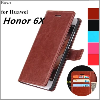Držiteľa karty kryt puzdro pre Huawei Honor 6X Pu kožené puzdro Ochranný Kryt Retro závesu peňaženky, flip case
