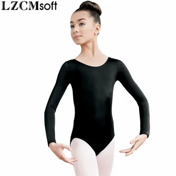 LZCMsoft Dievčatá Spandex Nylon Lopatka Krku Dlhý Rukáv Trikot Dieťa Black Gymnastika Obleky Balet Tanečné Nosiť Skvelé Pre Cvičenie