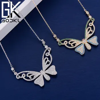 GODKI Módne Butterfly Plnej Micro AAA Kubický Zirkón Náhrdelník Prívesok Pre Ženy, Svadobné Dubaj Svadobné Zapojenie Náhrdelník Šperky