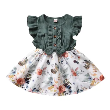 Nové Batoľa, Dieťa Dievča Princezná Šaty Vintage Kvetinový Tlač Volánikmi Strany Pozdĺžne Šaty Letné Oblečenie