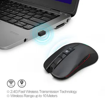 HXSJ T30 Wireless Gaming Mouse 3600 DPI Nabíjateľná 7 Farieb Chrbát-ľahké Dýchanie Pohodlie Hráč Myši Na pracovnú Plochu Počítača Prenosný počítač