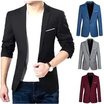 Mens kórejský slim fit módne bavlna sako Sako čierne, modré plus veľkosť M-3XL Muž blejzre Mens kabát Svadbu