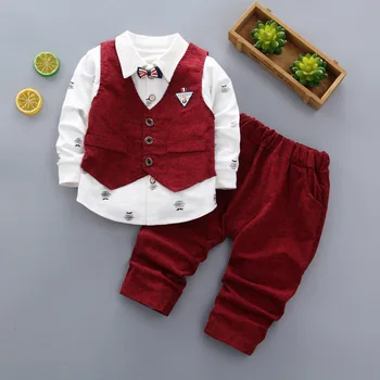 2020 Dieťa Boys Svadobné Šaty Deti Obleku Chlapec Tričko+Vesta+Nohavice Oblečenie baby Deti Anglicko Štýl oblečenie sady