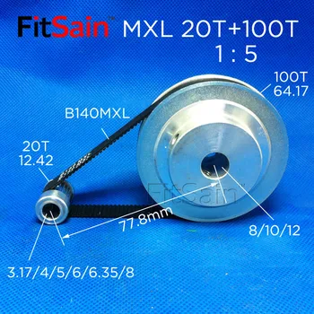 FitSain-MXL 20T+100T 1:5, Šírka 10 mm Synchrónne Kolesa Stepper Motor Kladka Výstroj Zníženie
