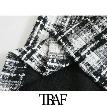 TRAF Ženy Elegantný Módy Office Nosenie Tweed Mini Sukne Vintage Vysoký Pás Späť na Zips Ženské Sukne Mujer