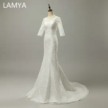 LAMYA Morská víla Svadobné Šaty Princezná Dubaj Svadobné Šaty Vestido De Novia Ročníka, Polovičný Rukáv Off-biele Plus Veľkosť