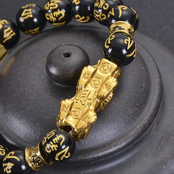 Pixiu Náramok Feng Shui Náramok Obsidian Kameň Korálky, Náramky, Ručné Pixiu Bohatstvo Náramok Zliatiny Buddha Šperky Pre Ženy Muži