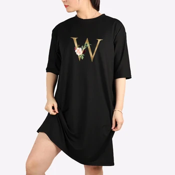 Plus Veľkosť Ženy Mini Šaty Abecedy Kvet Voľné Ležérne Módne M-4Xl Mujer Tričko Šaty Krátke Rukáv Harajuku Letné Oblečenie