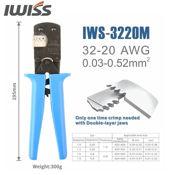 IWISS IWS-3220 Ratchet Kliešte Plier Strane Crimper Nástroje pre Úzky rozstup Pinov na Konektore Krimpovacie Rozsah 0.03-0.5mm2 (AWG: 32-20)