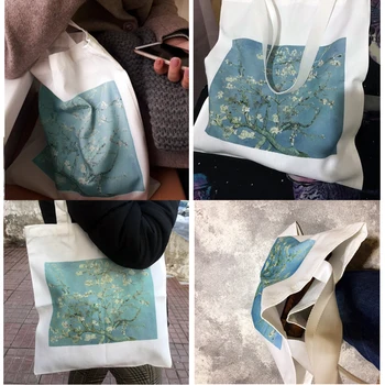 Van Gogh Nákupní Taška Grafické Tote Harajuku Shopper Taška Ženy Plátno Taška cez Rameno Žena Ulzzang Zábavné Eco Veľká-kapacita tašky