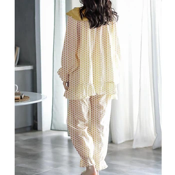 Pyžamo dlhé-rukáv bavlna bežné odev sweet home oblečenie 2ks plus veľkosť módne župan tlač sleepwear pijamas ženy