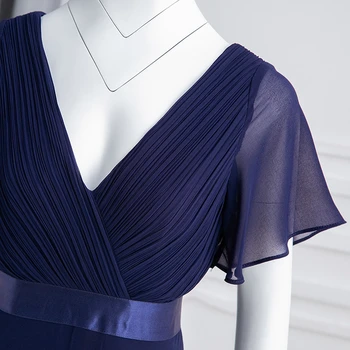 Plus Veľkosť Večerné Šaty Ever Pretty tvaru Nay Modrá Elegantné A-line Šifón Dlho Party Šaty 2020 Krátky Rukáv Príležitosti Šaty