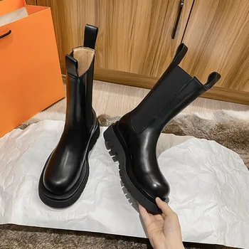 Nový Luxusný Chelsea Boots Ženy Členková Obuv Robustný Zimné Topánky na Platforme, Členkové Topánky Pošmyknúť Na Robustný Päty BV Boot Značky Dizajnér