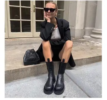 Nový Luxusný Chelsea Boots Ženy Členková Obuv Robustný Zimné Topánky na Platforme, Členkové Topánky Pošmyknúť Na Robustný Päty BV Boot Značky Dizajnér