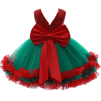Dievčenské Vianočný večierok Vianočná večera čipky Sequin šaty detí sestra skupiny Vianočné festival party veľký luk tvaru šaty