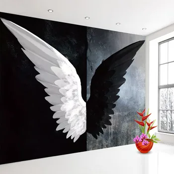 Vlastné 3D Fotografie Tapety Nordic Moderné Tvorivé Čierne Biele anjelské Krídla Umenie, Nástenné Maľby Obývacia Izba, Spálňa Domáce Dekorácie