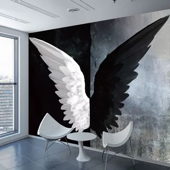 Vlastné 3D Fotografie Tapety Nordic Moderné Tvorivé Čierne Biele anjelské Krídla Umenie, Nástenné Maľby Obývacia Izba, Spálňa Domáce Dekorácie