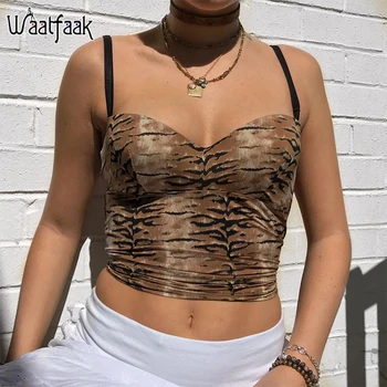 Waatfaak Tiger Vytlačené Streetwear Košieľka Ženy Sexy Ostrihané Slim Top Bez Rukávov Brown V Krku Módne Tank Top Lete Roku 2020 Topy