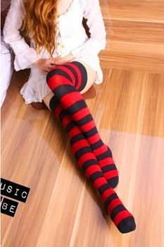 Cosplay ponožky Čiernej a bielej pruhované podkolienky Lolita slúžka ponožky Červené a čierne pruhované ponožky