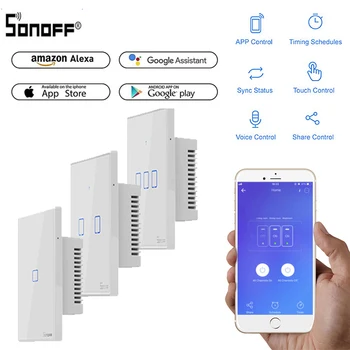 Sonoff T1/ 2SmartWifi Stenu Dotykový Spínač svetiel 1/2/3 Gang Touch/WiFi/APP Remote Smart Home Regulátor Pracovať s Alexa Domovská stránka Google