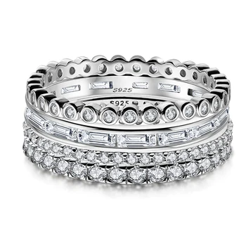 4-Dielna Prsteň Syntetický Diamant 925 Sterling Silver Pre Ženy, Svadobné Zásnubný Dar