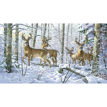 Kvalitné Krásne Počíta Cross Stitch Súpravy, Lesné Zimné Plachých Zvierat v Snehu Horská dim 35130