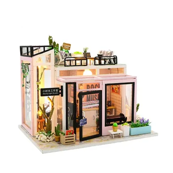 1:12 domček pre bábiky studio diy drevená bábika dom s rádio, bass príslušenstvo miniaturas dom kast nábytok auta casa de juguete
