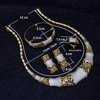 TIRIM Luxusné Nigérijský Afriky Nevesta Svadobné Cubic Zirconia Bambusu Náhrdelníky Náušnice 4 KS Šaty Stereo Šperky Set Pre Ženy