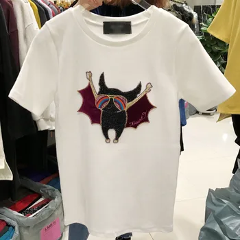 S-XXL Ženy, T Košele Osobnosti Bat Vzor Krátke Rukávy T-shirt Príležitostné Letné Tee Top Lady