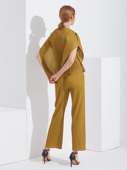 Letné Joggers Ženy Jeseň 2020 bežné nohavice Miyake Záhybov plus veľkosť gaucho nohavice strečové nohavice rovno Vysoký pás nohavice 4001