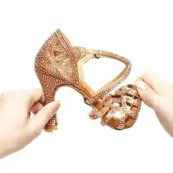 Nové HROYL latinské tanečné topánky Pre Ženy, Dievčatá, dámy Sála Tango Drahokamu Tanečné Topánky 10/8.Lístka 5/7.5 CM Podpätku Salsa wholesales