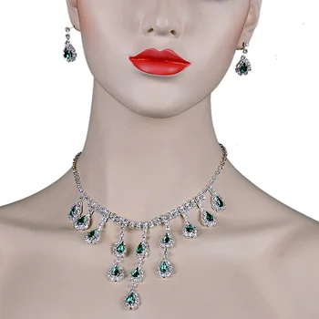 Chran Ródium Á Slza Crystal Svadobné Šperky Nastaviť Elegantné Svieti Drahokamu Ženy Náhrdelníky Náušnice Nastaviť