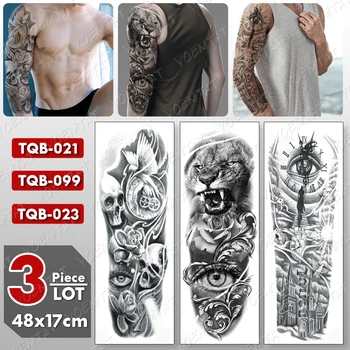 3 ks/veľa Veľké Rameno Rukáv Tetovanie Lebky Rose Nepremokavé Dočasné Tatto Nálepky Bojovník Body Art Full Falošné Tetovanie Ženy Muži
