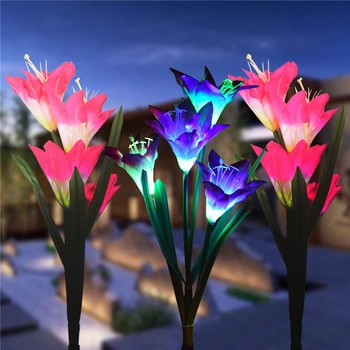 3-Pack Záhradné Solárne Svetlo Farbu Meniace LED Solárne Vklad Svetlá S 12 Lily Kvet Terasa Dvore Pre Záhrada Dvore