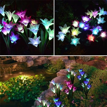 3-Pack Záhradné Solárne Svetlo Farbu Meniace LED Solárne Vklad Svetlá S 12 Lily Kvet Terasa Dvore Pre Záhrada Dvore
