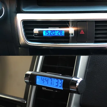 Auto Digitálny LCD Hodiny Teplota Modré Podsvietenie Klip Pre Toyota Corolla RAV4 Camry Prado Avensis Yaris Hilux Prius Land Cruiser