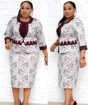 2020 lete sexy africkej ženy tlač polyester plus veľkosť šaty, oblek ( šaty+náter) XL-4XL